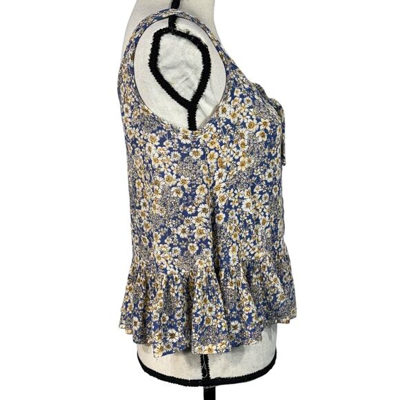 Patrons of Peace Small Tank Top Sleeveless Floral Keyhole Embroidered Ruffled - Picture 3 of 8